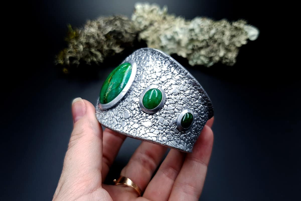 Bracelet Cuff Faux Silver And Jade #2 Bracelet SweetyBijou Jewelry
