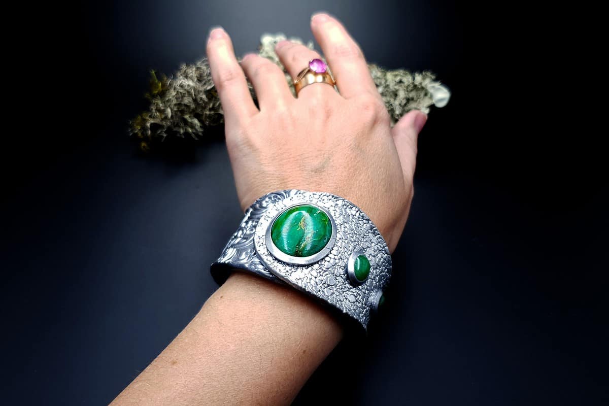 Bracelet Cuff Faux Silver And Jade #2 Bracelet SweetyBijou Jewelry