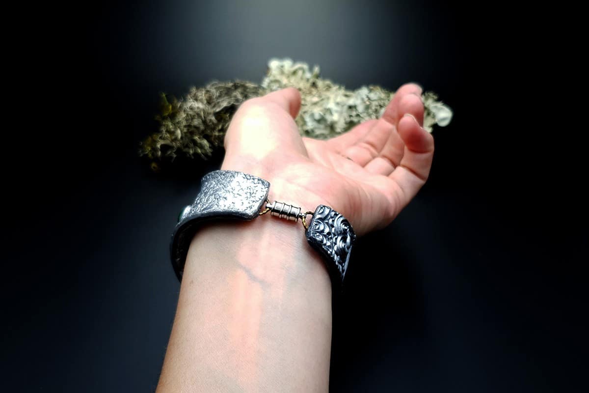 Bracelet Cuff Faux Silver And Jade #2 Bracelet SweetyBijou Jewelry