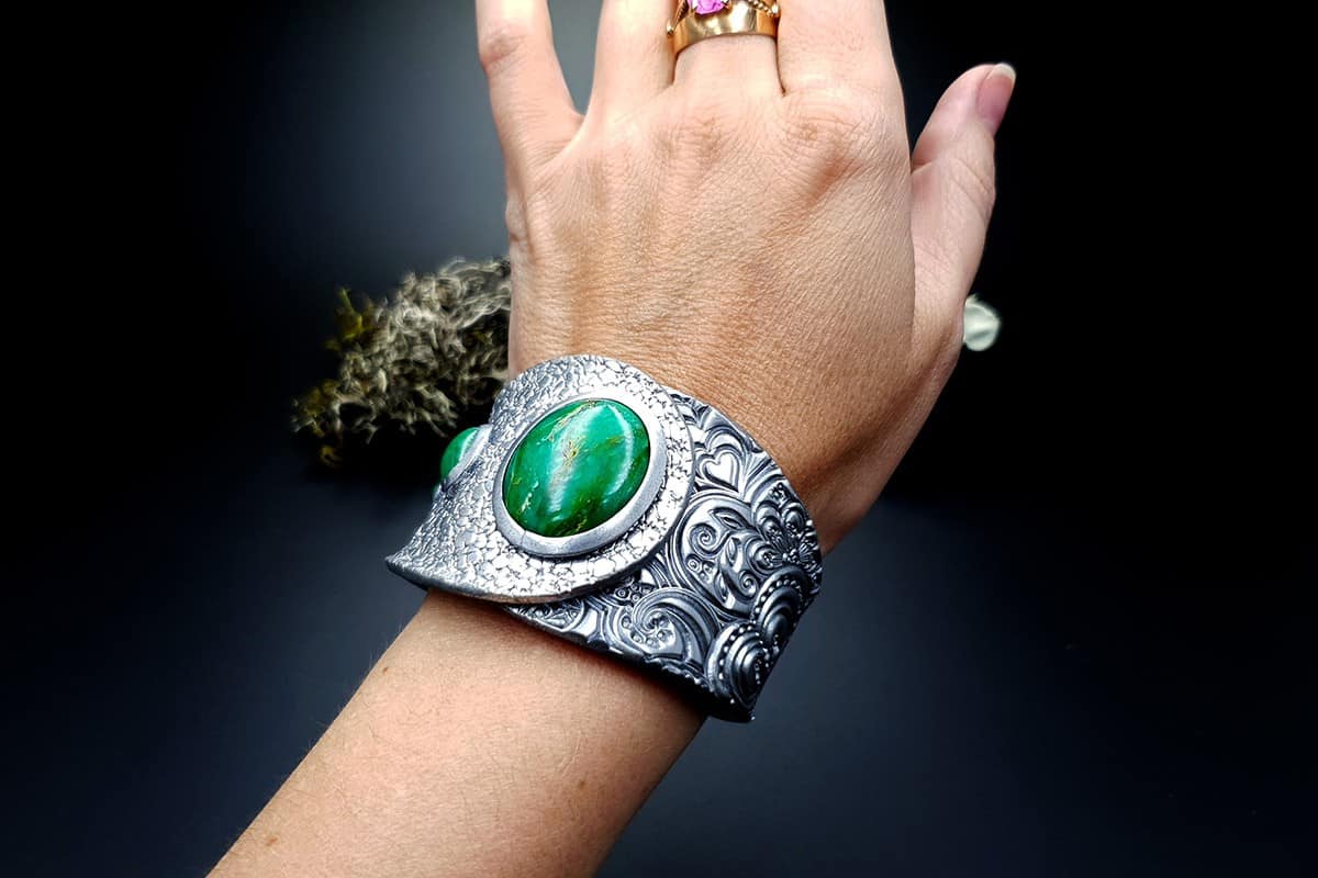 Bracelet Cuff Faux Silver And Jade #2 Bracelet SweetyBijou Jewelry