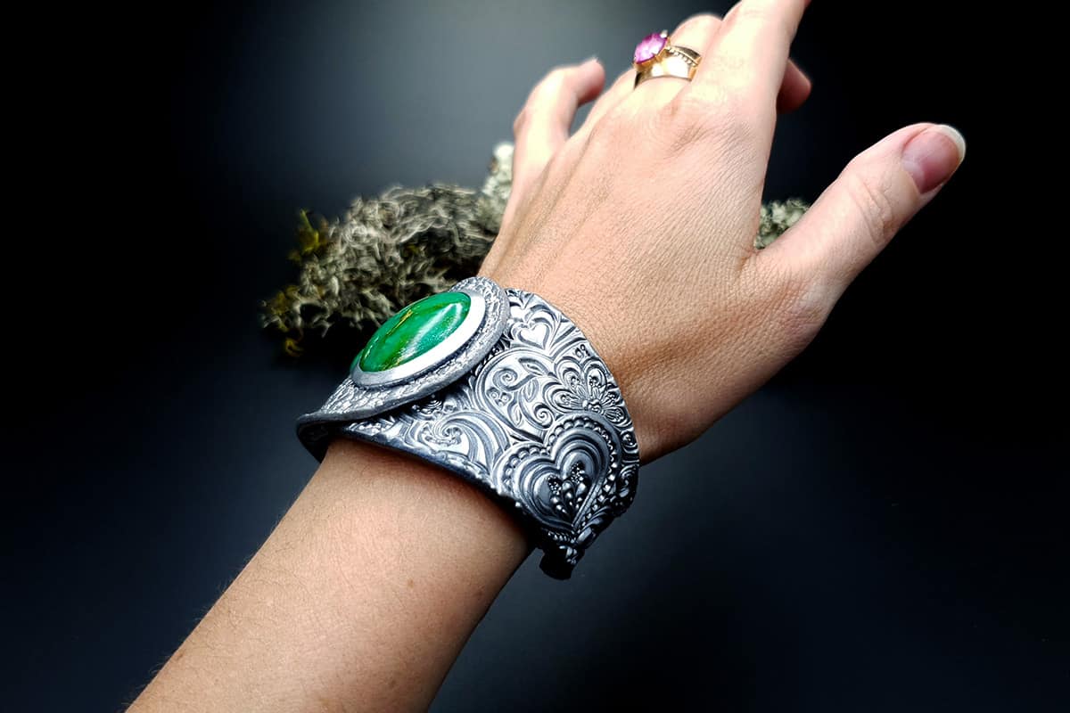 Bracelet Cuff Faux Silver And Jade #2 Bracelet SweetyBijou Jewelry