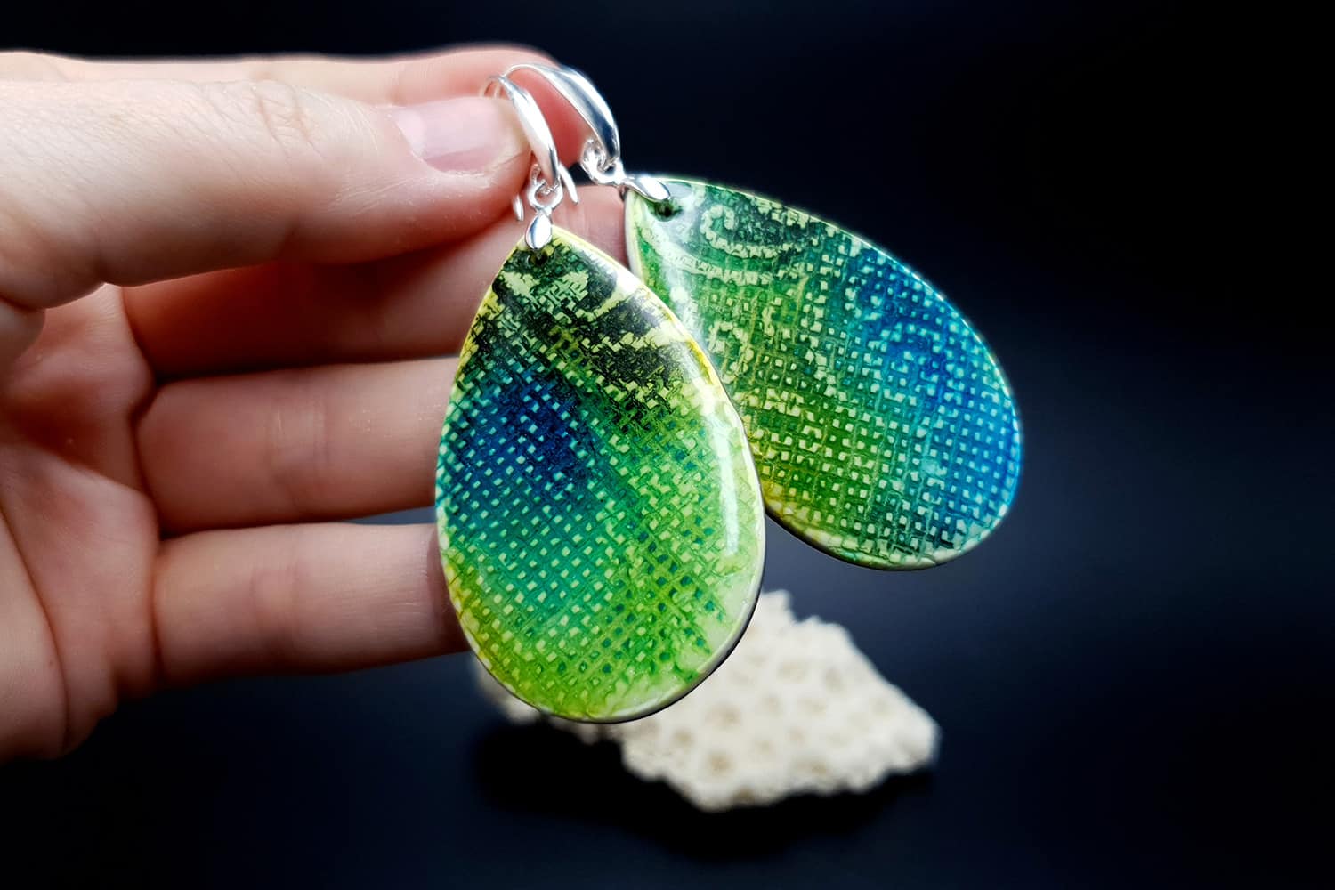 "Embroidery" Faux Ceramic Earrings Earrings SweetyBijou Jewelry