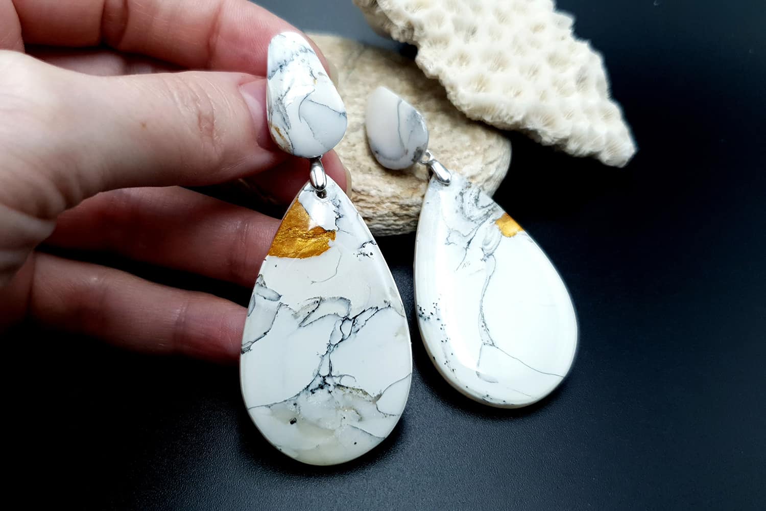 "White Marble" Faux marble earrings Earrings SweetyBijou Jewelry
