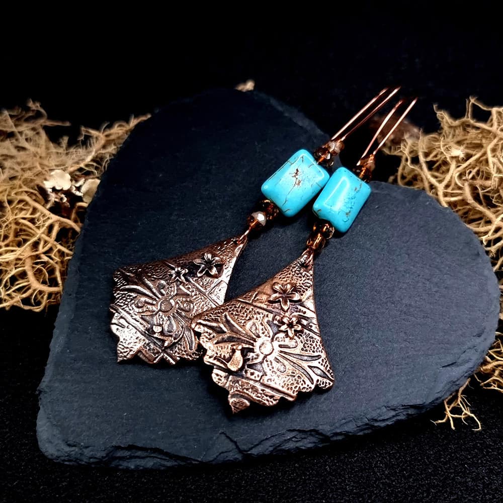 Amazing Bronze Long Earrings with cats and flowers Earrings SweetyBijou Jewelry