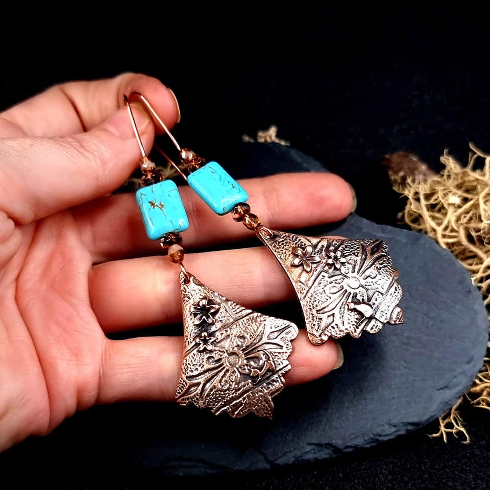 Amazing Bronze Long Earrings with cats and flowers Earrings SweetyBijou Jewelry