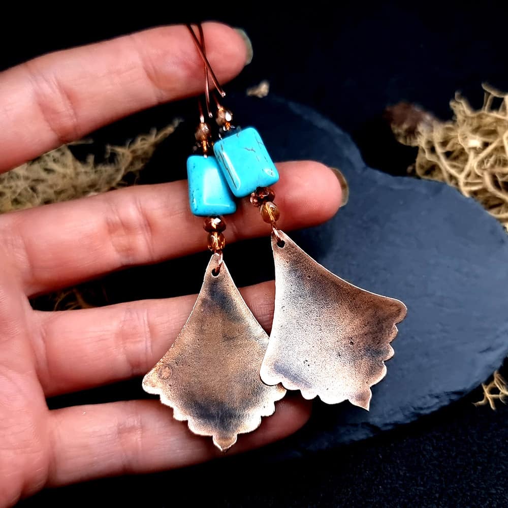 Amazing Bronze Long Earrings with cats and flowers Earrings SweetyBijou Jewelry