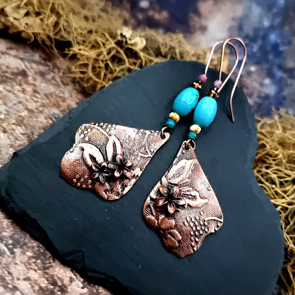 Amazing Copper Long Earrings with Flowers Earrings SweetyBijou Jewelry Default Title