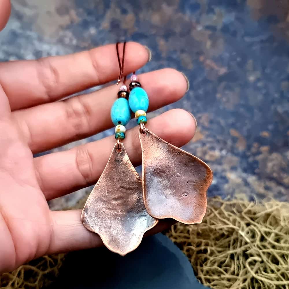 Amazing Copper Long Earrings with Flowers Earrings SweetyBijou Jewelry