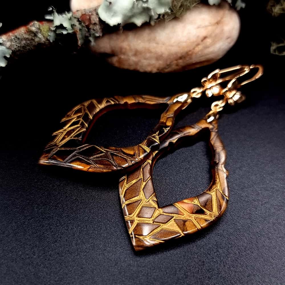 Caramel polymer clay earrings in brown and gold by SweetyBijou