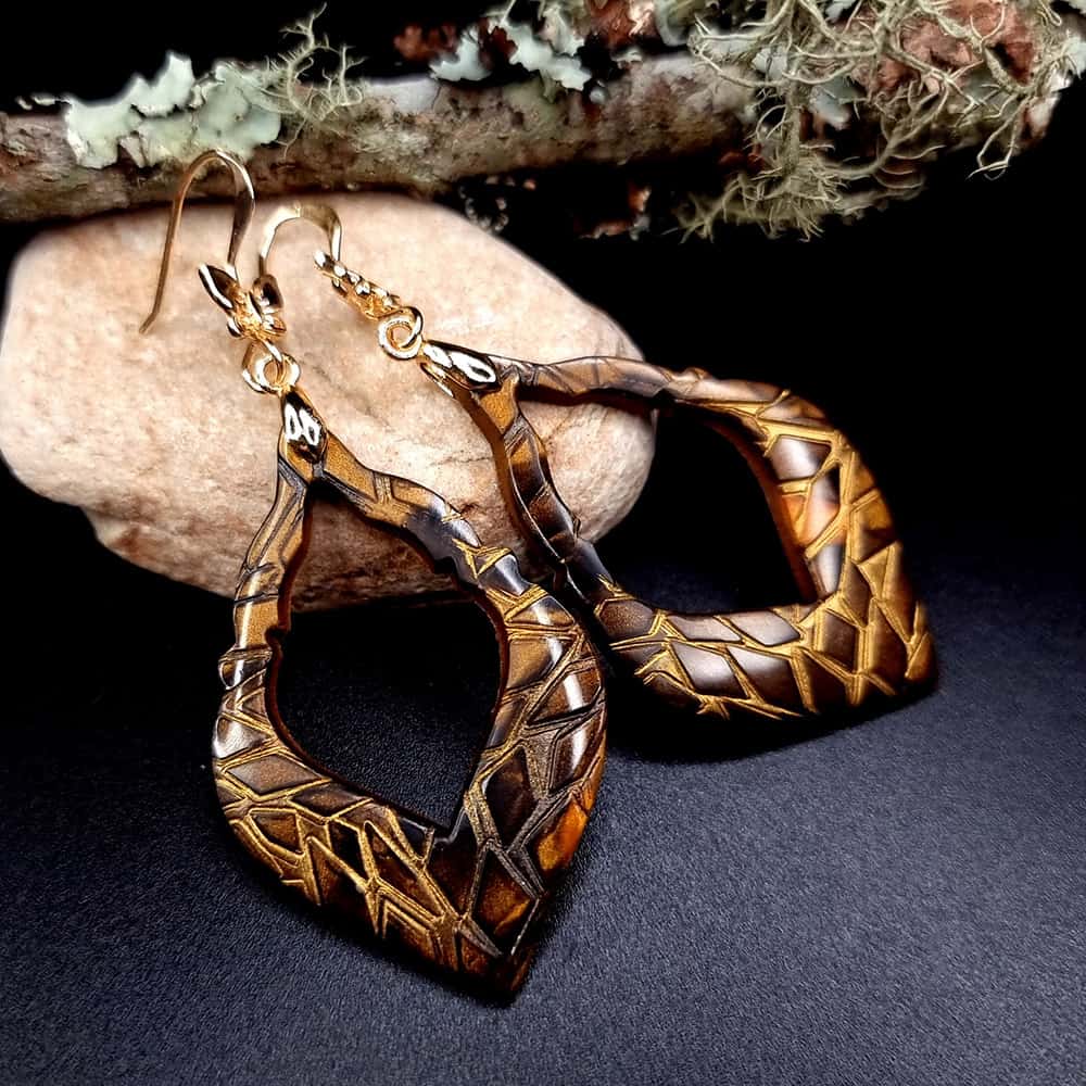 Caramel polymer clay earrings in brown and gold by SweetyBijou