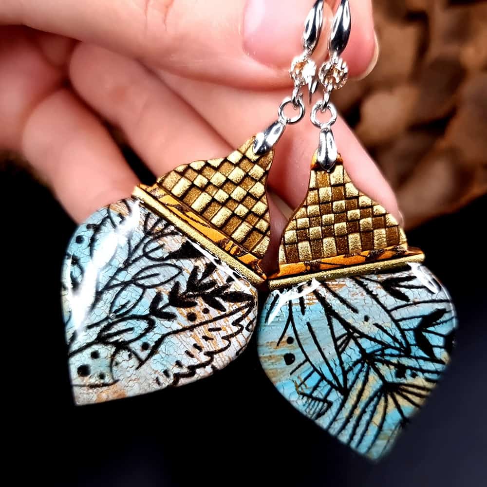 Azure Coast of Morocco polymer clay earrings in turquoise and gold by SweetyBijou