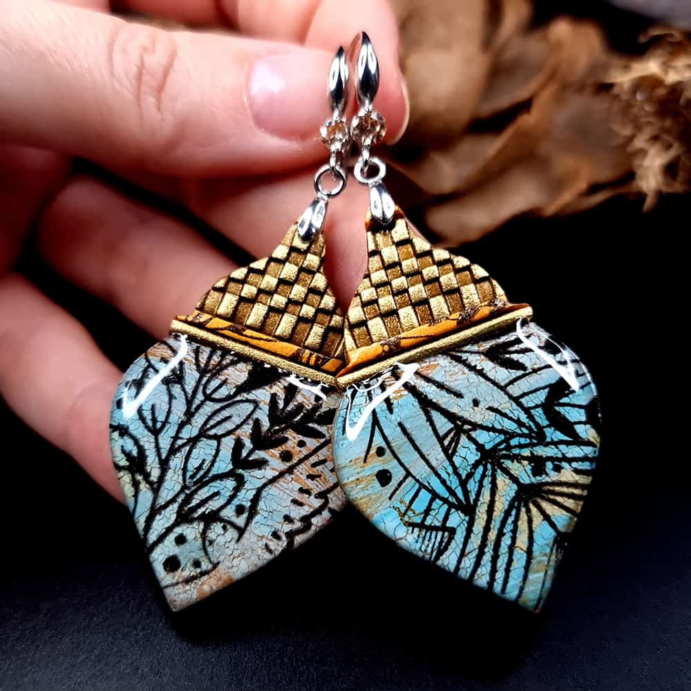 Azure Coast of Morocco polymer clay earrings in turquoise and gold by SweetyBijou