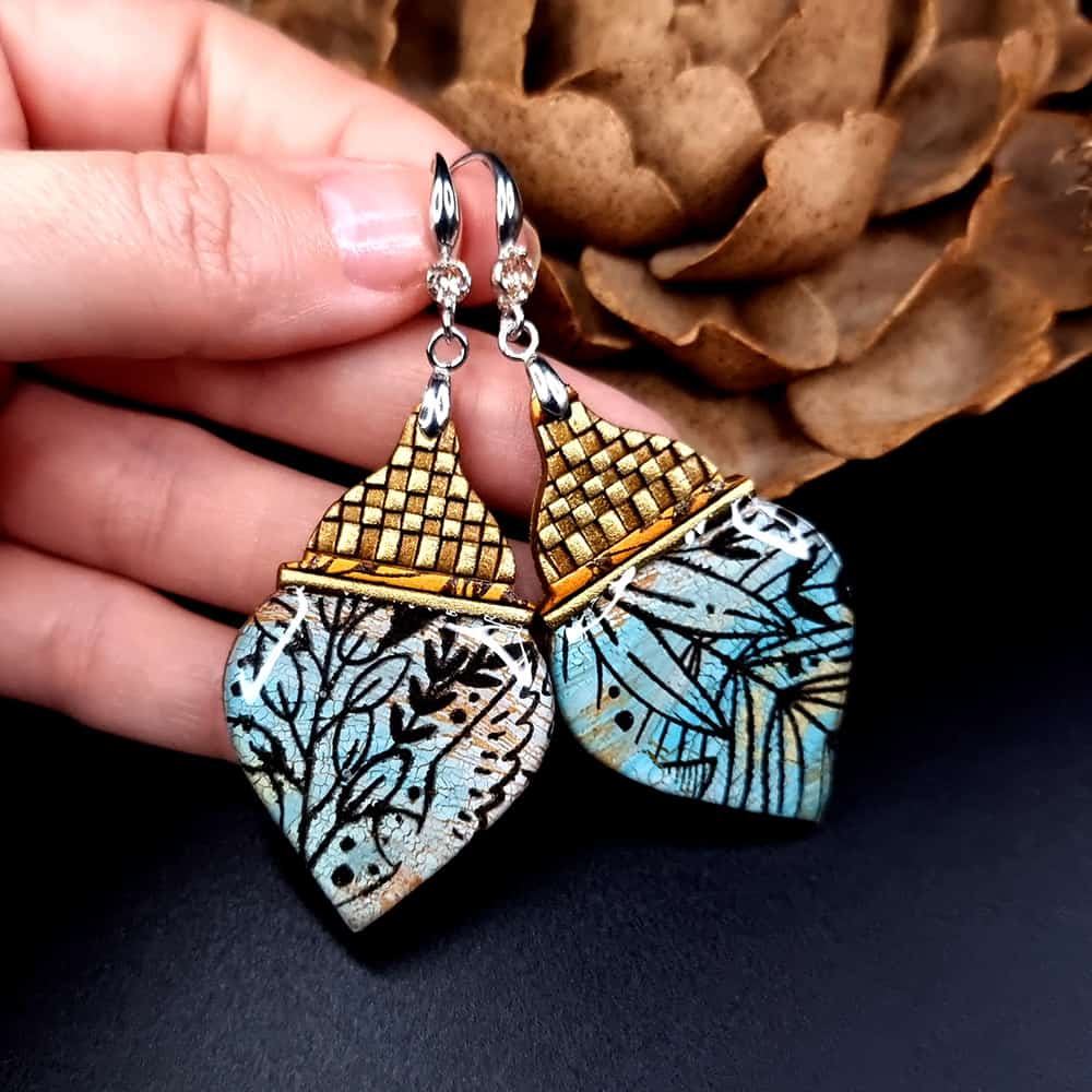 Azure Coast of Morocco polymer clay earrings in turquoise and gold by SweetyBijou