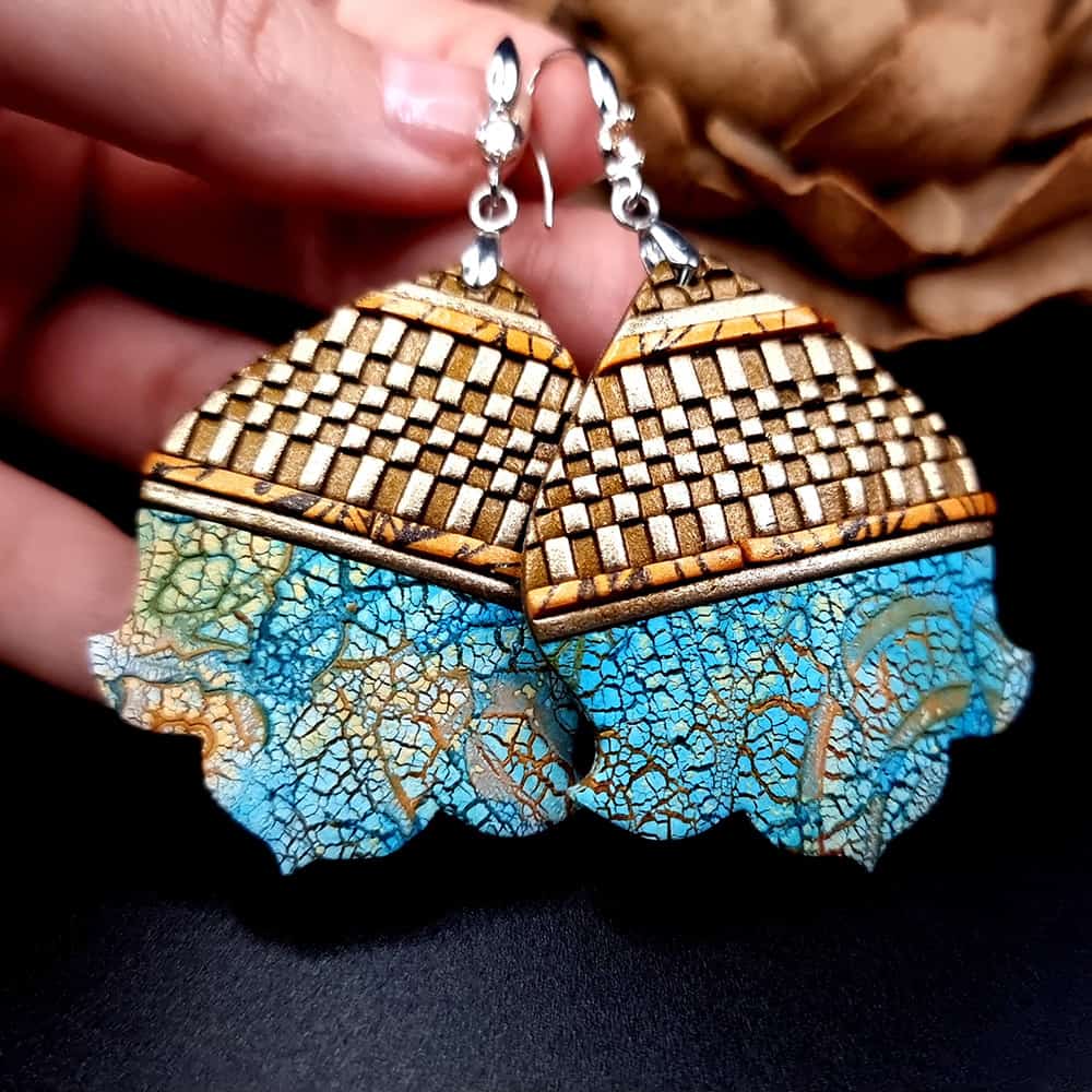 Moroccan Flowers polymer clay earrings in turquoise and gold by SweetyBijou