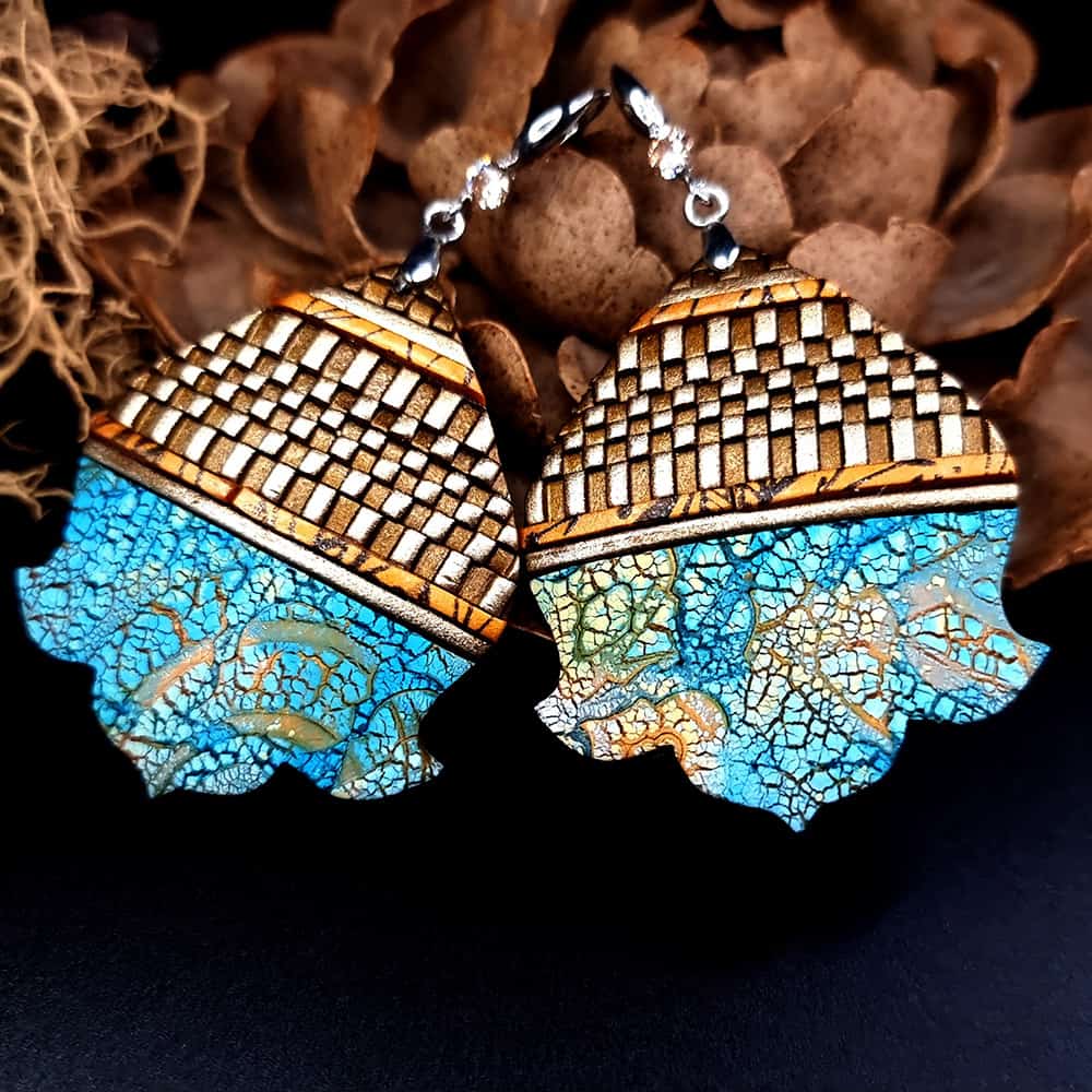 Moroccan Flowers polymer clay earrings in turquoise and gold by SweetyBijou