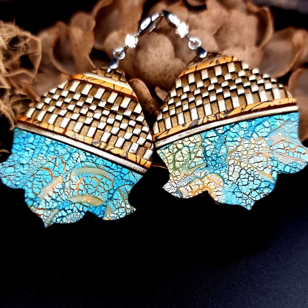 Moroccan Flowers polymer clay earrings in turquoise and gold by SweetyBijou