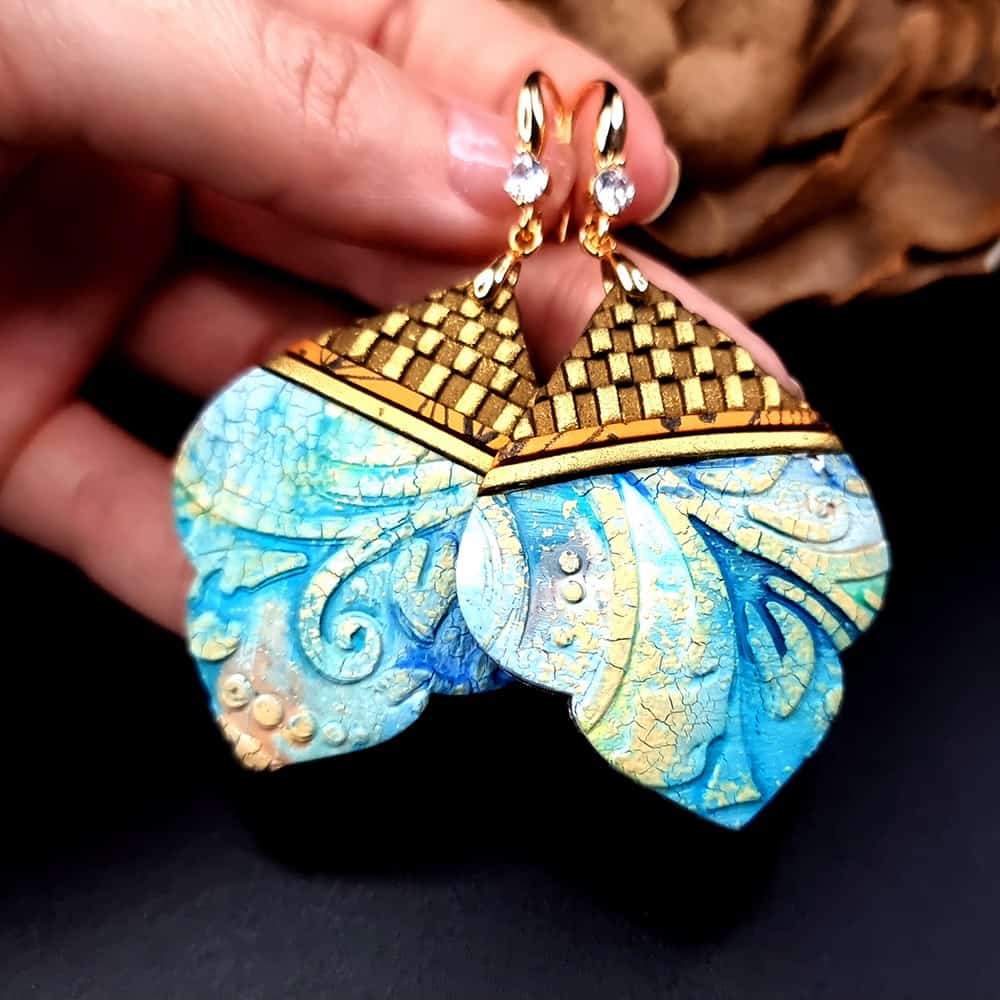 Fairy Tales of Morocco polymer clay earrings in turquoise and gold by SweetyBijou