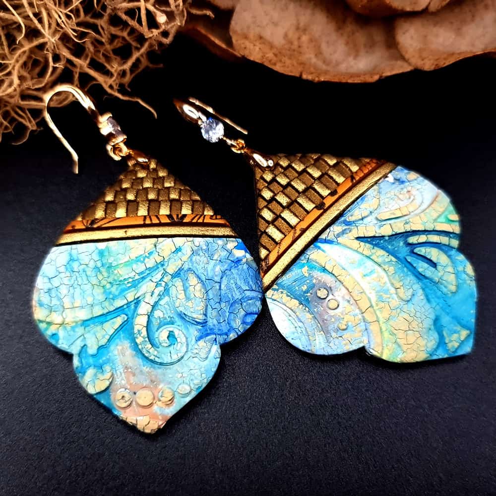 Fairy Tales of Morocco polymer clay earrings in turquoise and gold by SweetyBijou