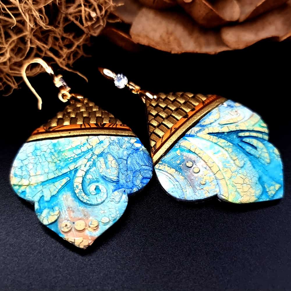 Fairy Tales of Morocco polymer clay earrings in turquoise and gold by SweetyBijou
