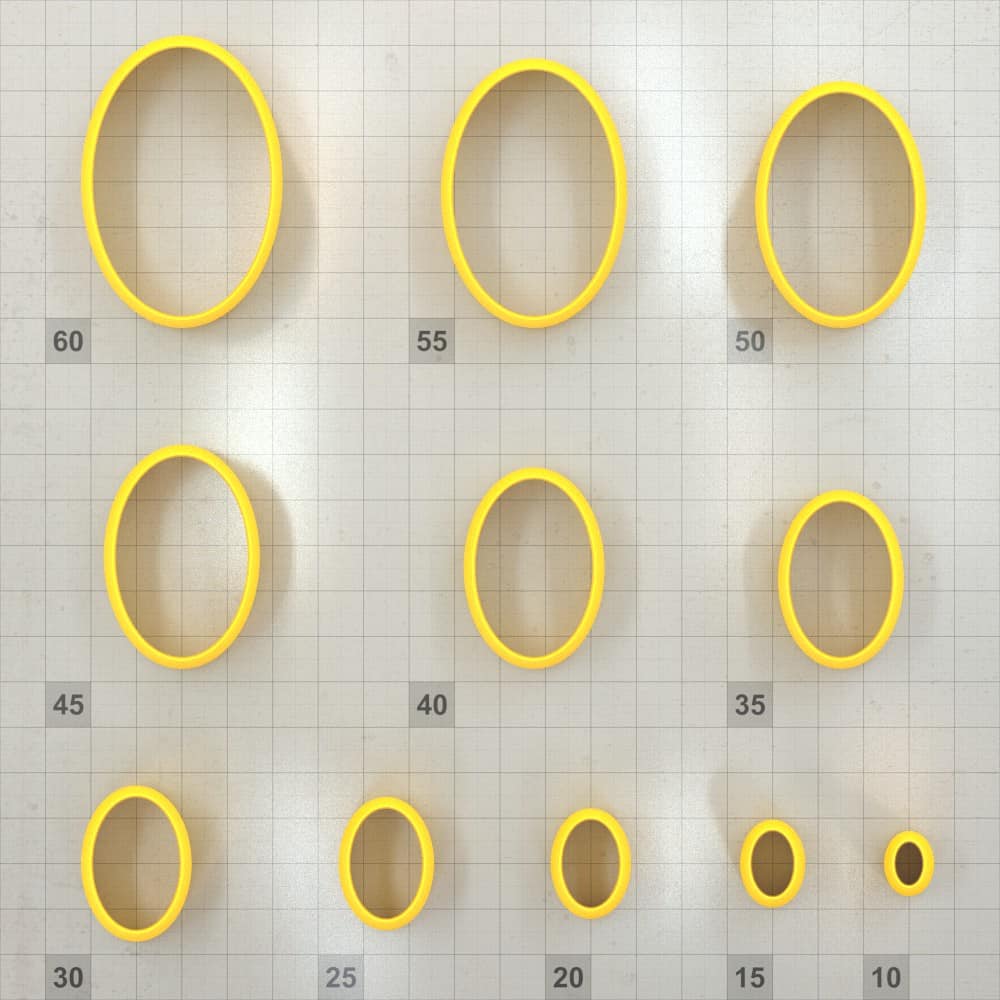 Oval 6:4 polymer clay cutters, graduated set of 11