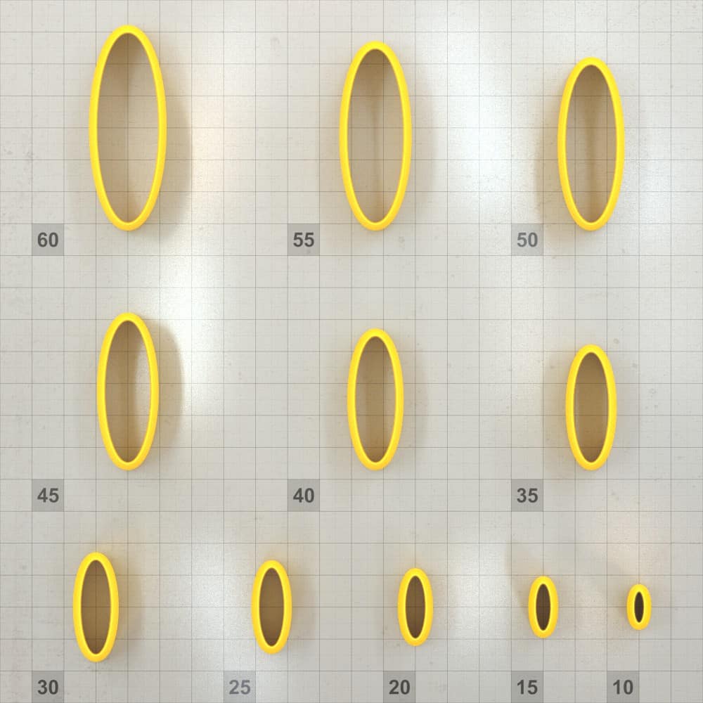 Oval 6:2 - Set of 11 Polymer Clay Cutters Plastic Cutters SweetyBijou Tools
