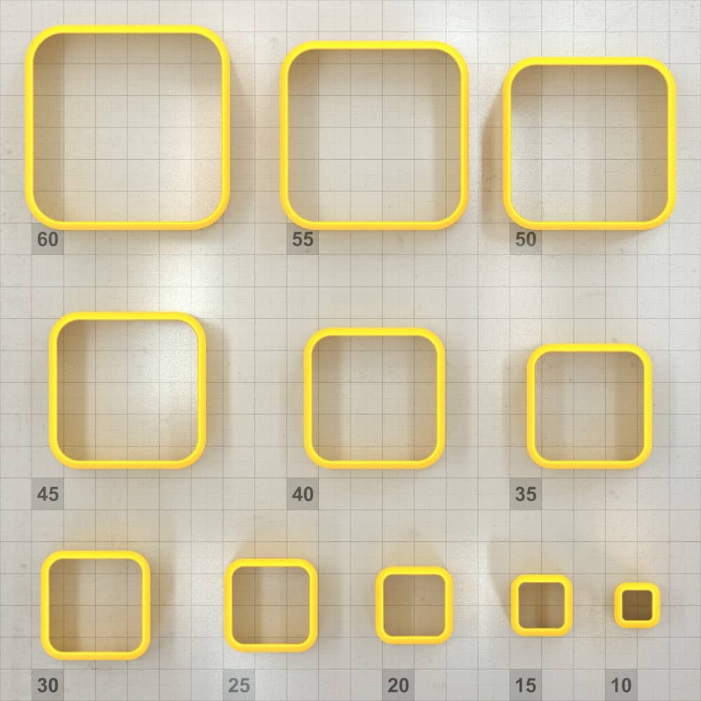 Square Rounded - Set of 11 Polymer Clay Cutters Plastic Cutters SweetyBijou Tools