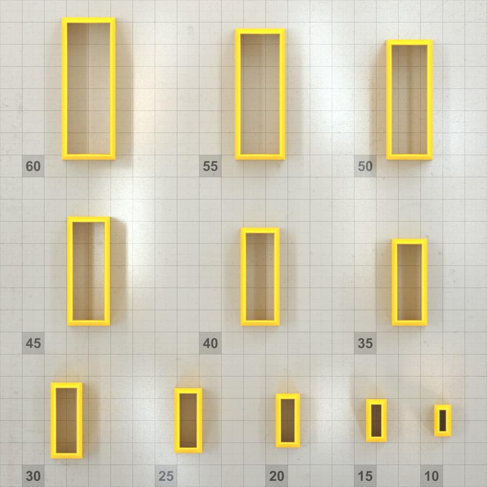 Rectangle 6:2 polymer clay cutters, graduated set of 11