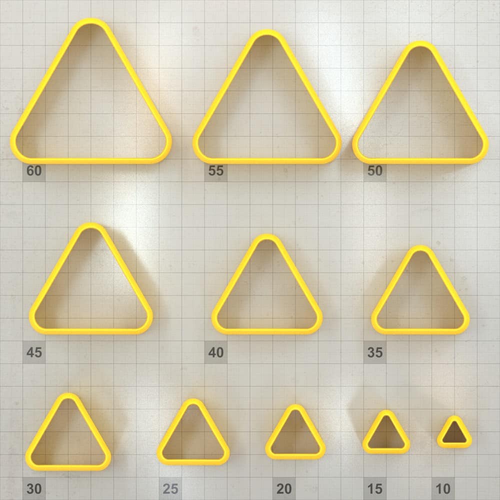 Rounded triangle polymer clay cutters, graduated set of 11