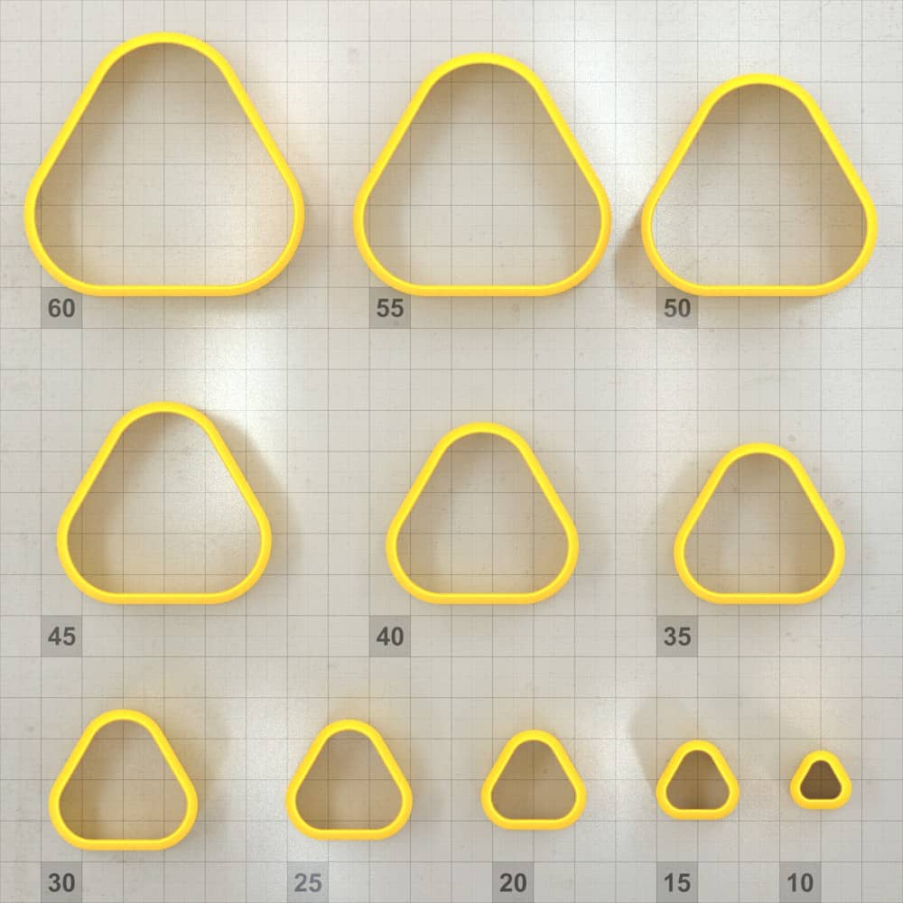Triangle Extra-Rounded polymer clay cutters, graduated set of 11