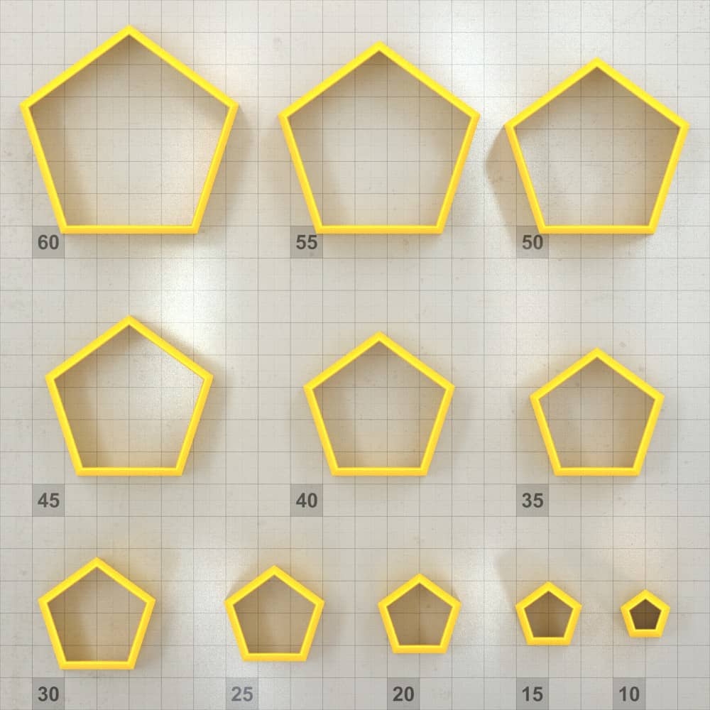 Pentagon polymer clay cutters, graduated set of 11