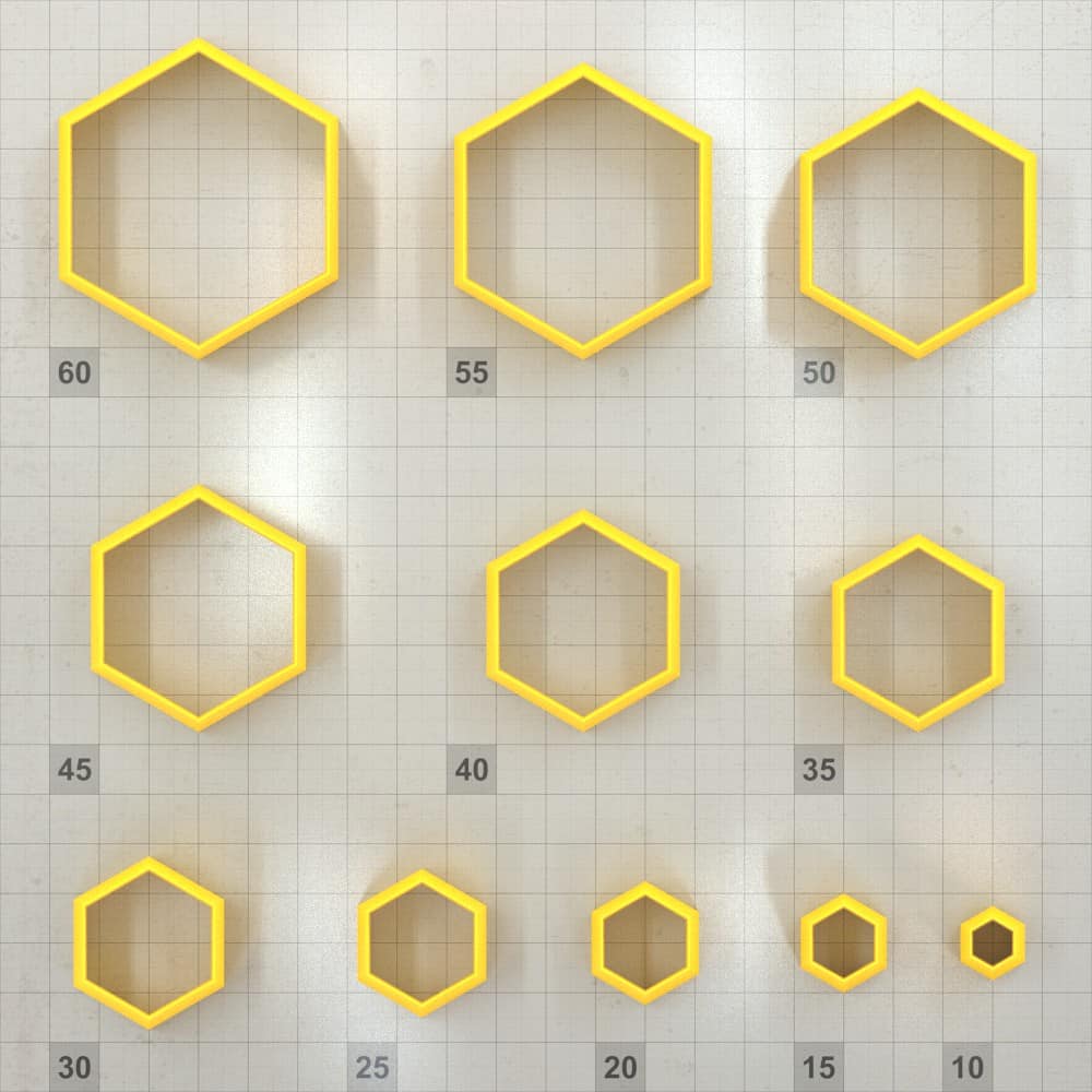 Hexagon polymer clay cutters, graduated set of 11