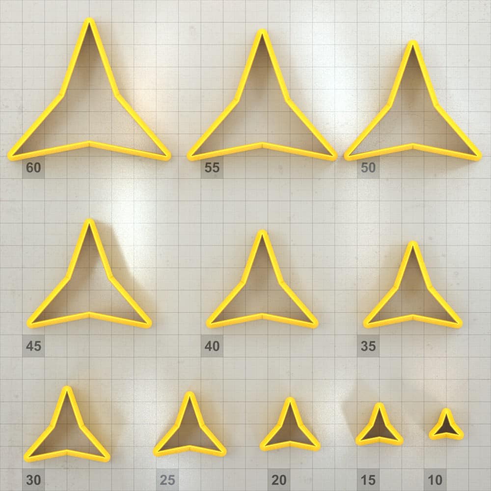 3-pointed star polymer clay cutters, graduated set of 11