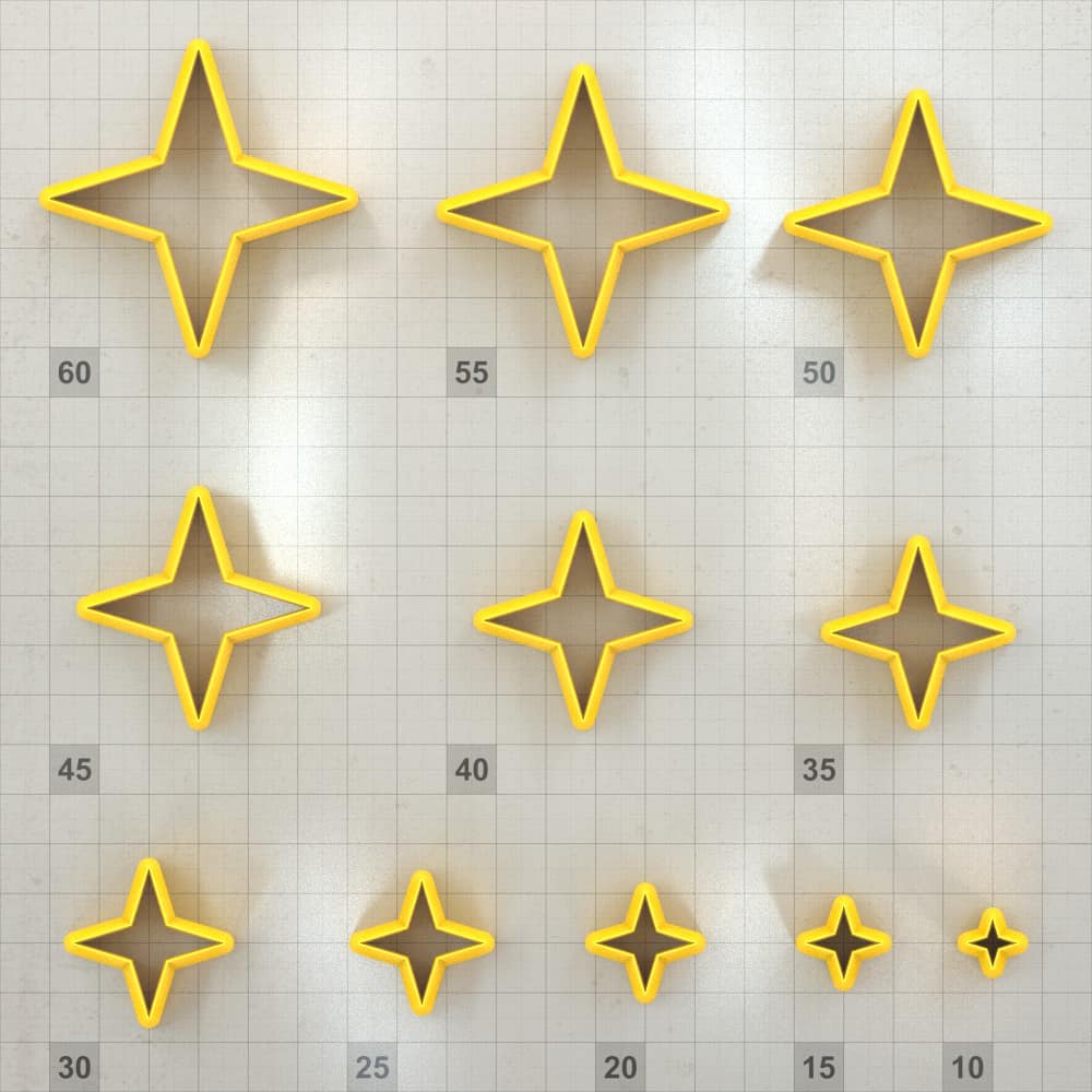 4-pointed star polymer clay cutters, graduated set of 11