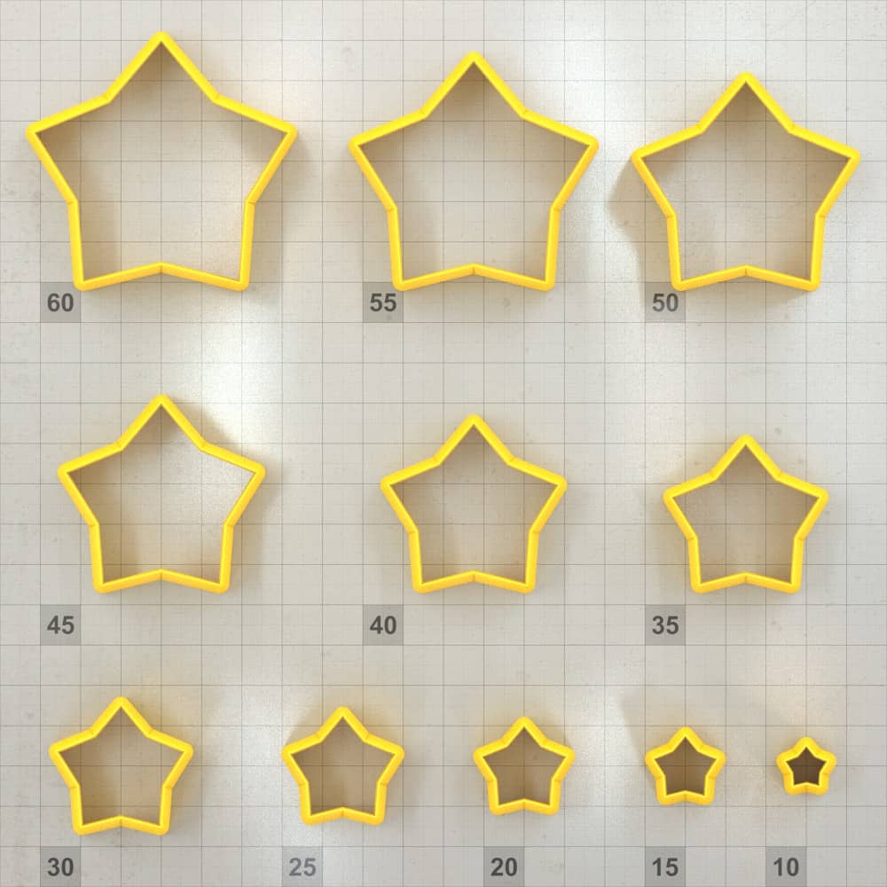 Wide 5-pointed star polymer clay cutters, graduated set of 11