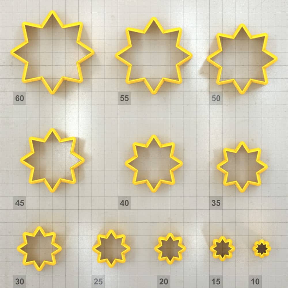 Star 8-Pointed - Set of 11 Polymer Clay Cutters Plastic Cutters SweetyBijou Tools