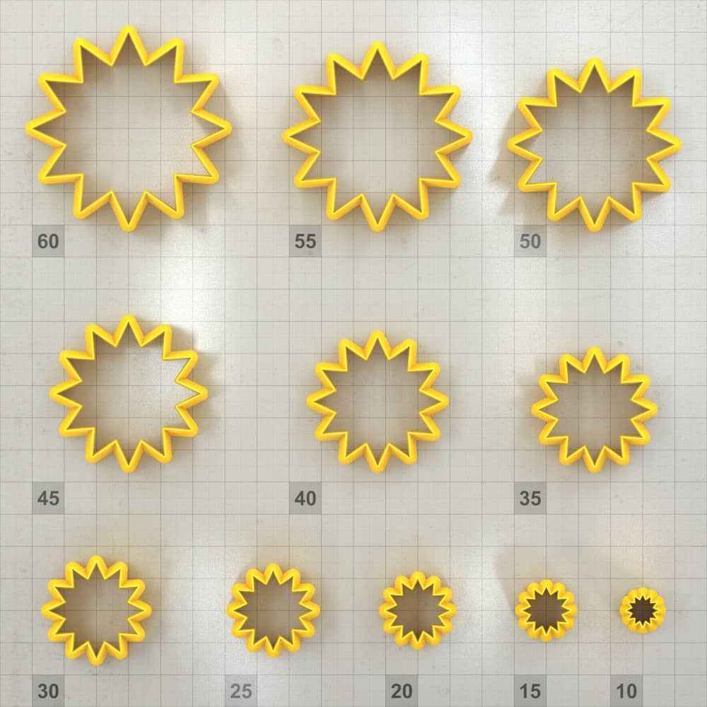 Tiny 12-pointed star polymer clay cutters, graduated set of 11