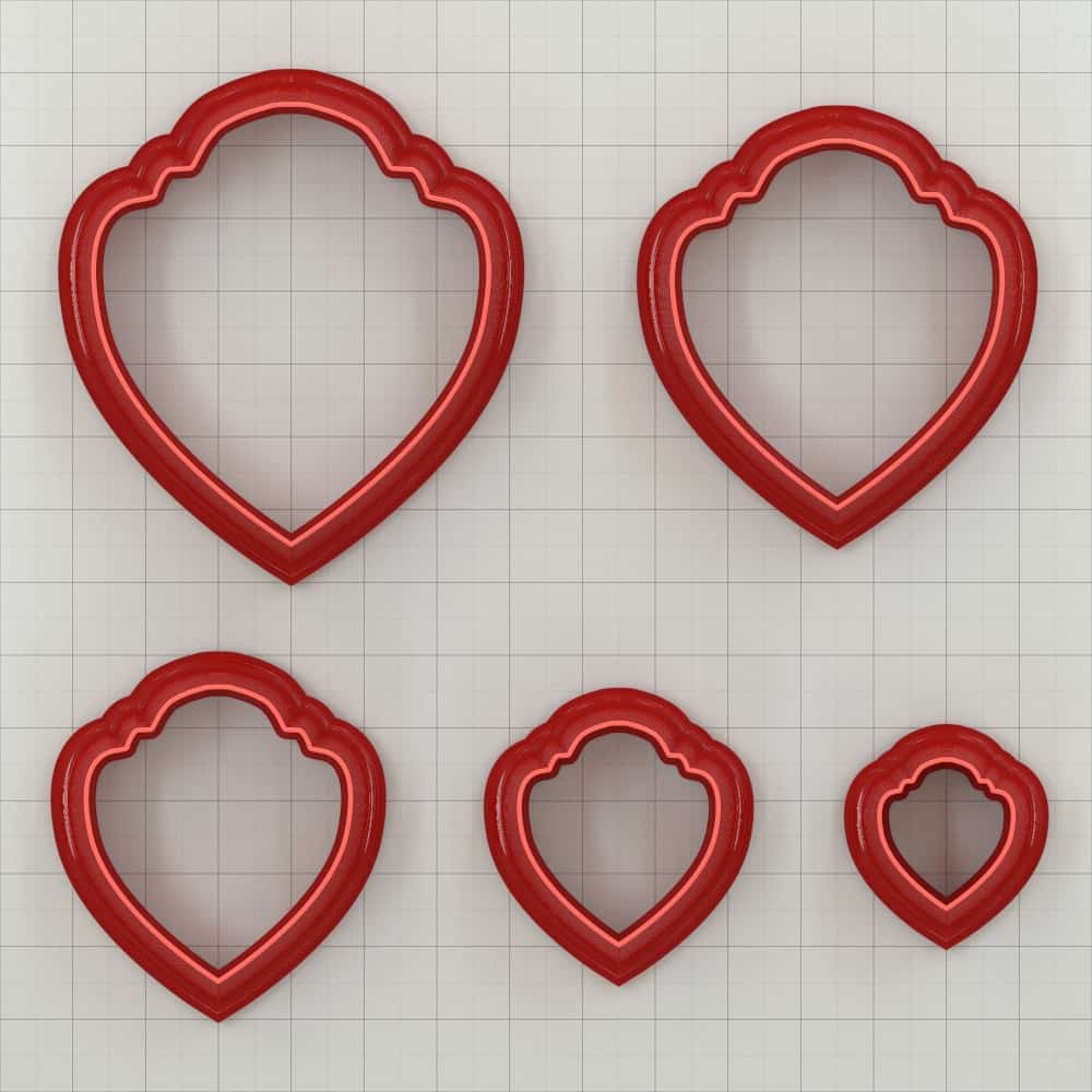 Scalloped teardrop polymer clay cutter with lobed top and wavy scalloped edges