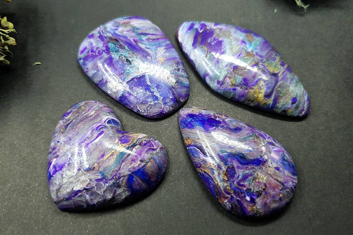 4 cabochons faux charoite stone from polymer clay Cabochons SweetyBijou Cabochons Default Title