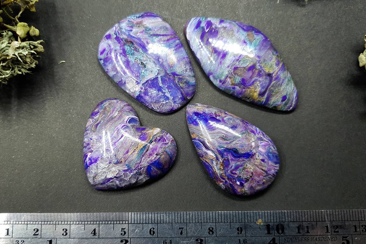 4 cabochons faux charoite stone from polymer clay Cabochons SweetyBijou Cabochons