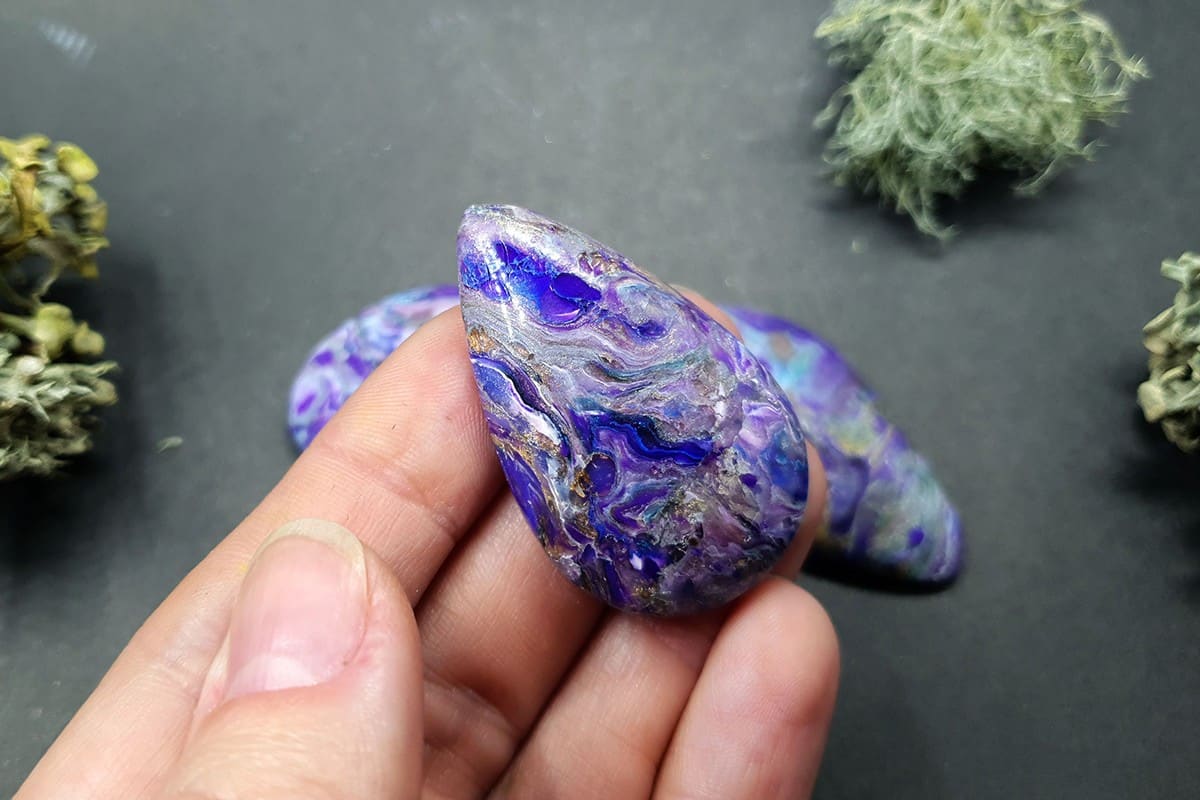 4 cabochons faux charoite stone from polymer clay Cabochons SweetyBijou Cabochons