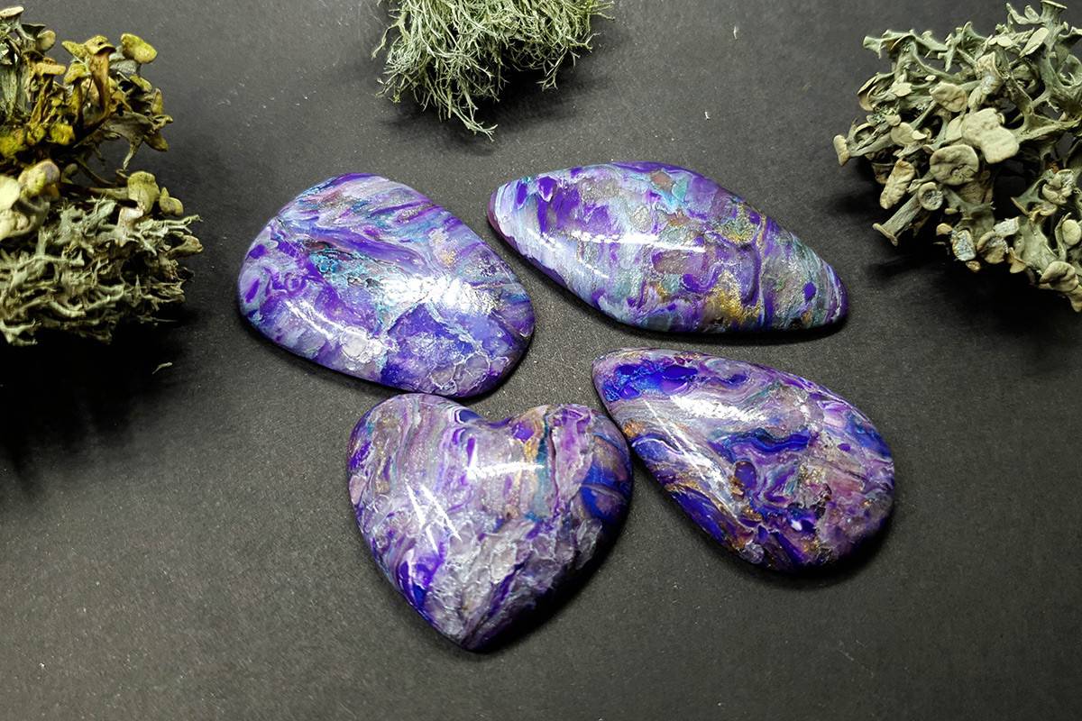 4 cabochons faux charoite stone from polymer clay Cabochons SweetyBijou Cabochons