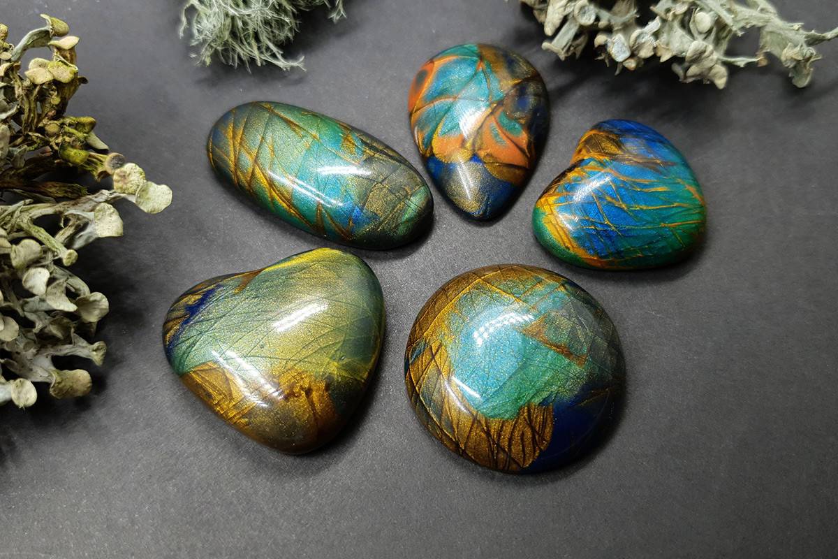 Faux labradorite stone 5 cabochons Cabochons SweetyBijou Cabochons
