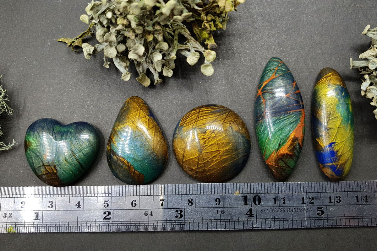 Faux Labradorite Stones, 5 cabochons Cabochons SweetyBijou Cabochons