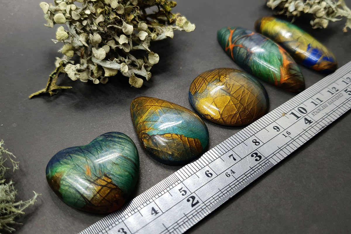 Faux Labradorite Stones, 5 cabochons Cabochons SweetyBijou Cabochons