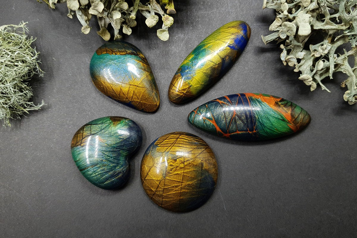 Faux Labradorite Stones, 5 cabochons Cabochons SweetyBijou Cabochons Default Title