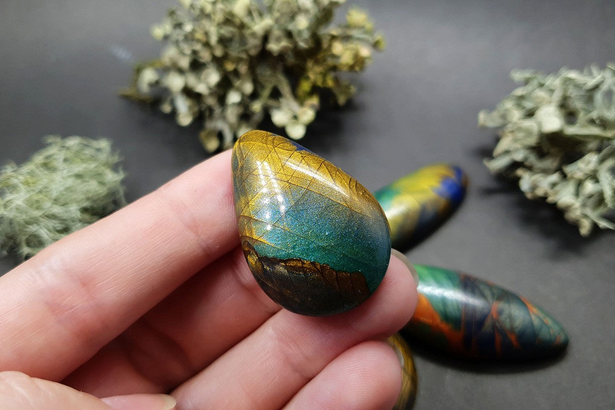 Faux Labradorite Stones, 5 cabochons Cabochons SweetyBijou Cabochons
