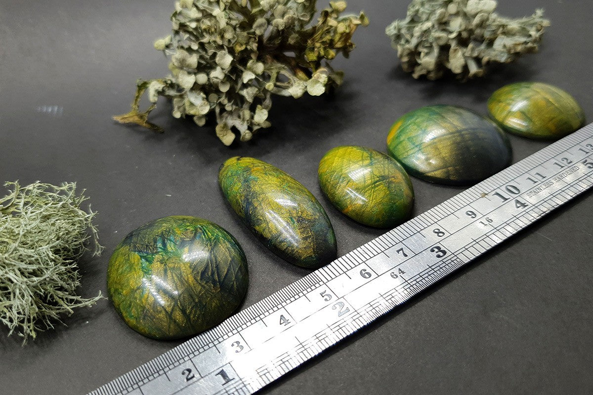 5 cabochons Faux Labradorite Stones, Polymer Clay Cabochons SweetyBijou Cabochons