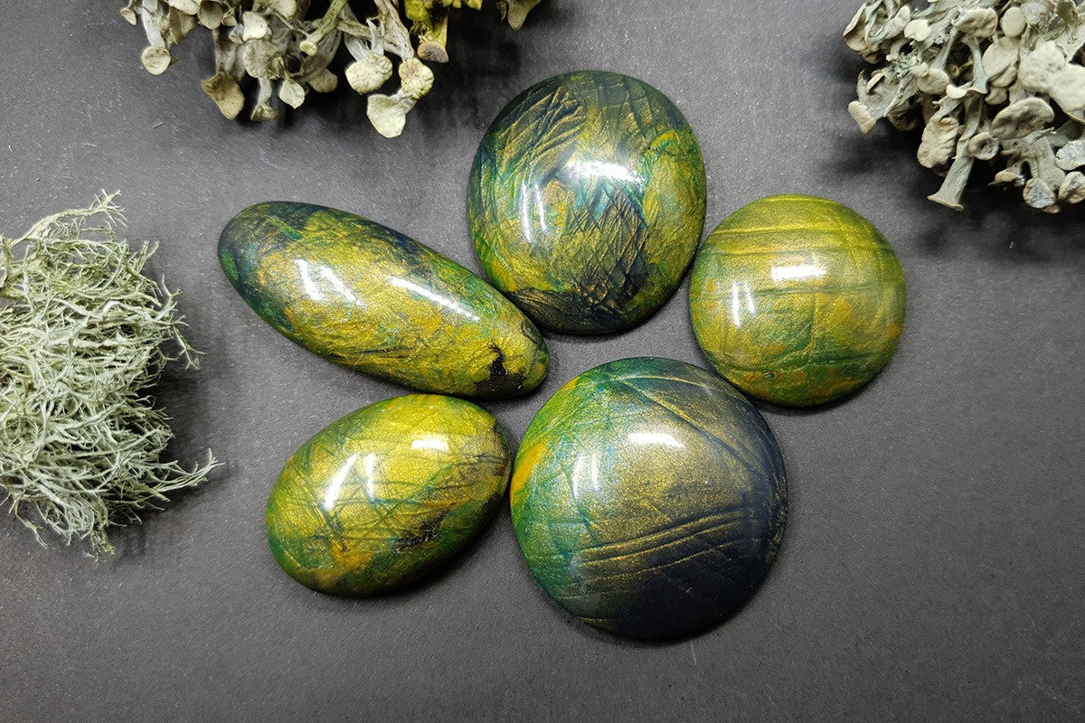 5 cabochons Faux Labradorite Stones, Polymer Clay Cabochons SweetyBijou Cabochons Default Title
