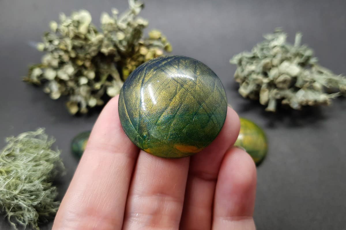 5 cabochons Faux Labradorite Stones, Polymer Clay Cabochons SweetyBijou Cabochons