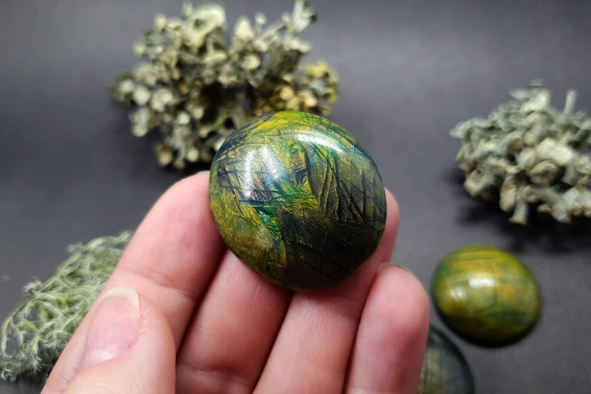5 cabochons Faux Labradorite Stones, Polymer Clay Cabochons SweetyBijou Cabochons